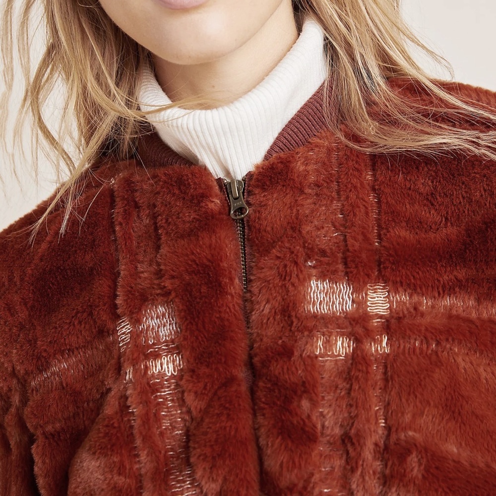NWT Anthropologie Teddy Bomber Jacket Red Size XL - Picture 3 of 5